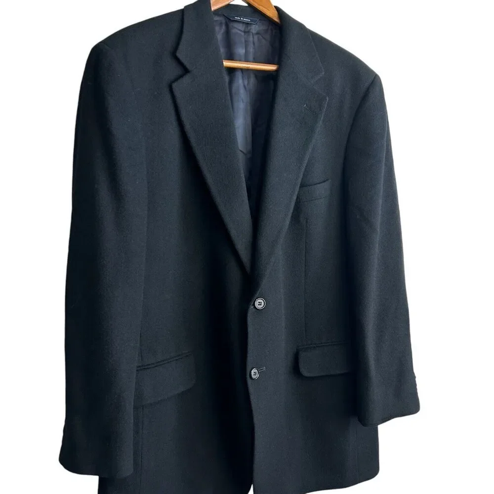 Brooks Brothers Sport Coat Mens 42R Solid Black Camel Hair Blazer Two Button